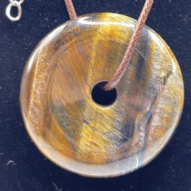 1.5" Tigers Eye Disc Necklace - 18” #1
