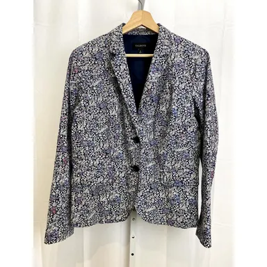 TALBOTS Floral Blazer Two Button Jacket Cotton Lined Blue Multicolor Size 12