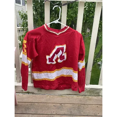 Vintage Atlanta Flames Hockey Jersey Shirt Mens #5 Red 1970’s 19.5x24 Flaws