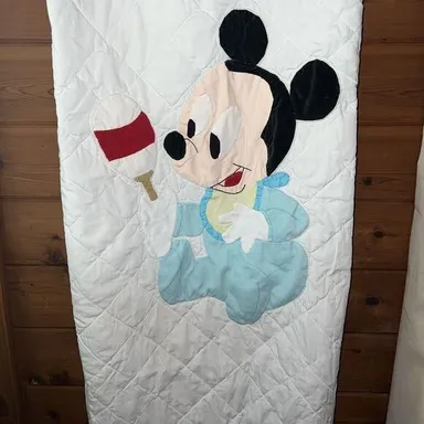 Vintage Disney Baby Mickey Mouse Rattle Quilt Star Border Blanket