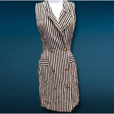Vintage 80s/90s Women's Double Breasted Pin Striped Mini Dress Medium XTRMZ