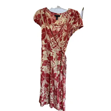 Banana Republic Wrap Dress Size 0 Floral 30% Silk 70% Cotton Short Sleeve