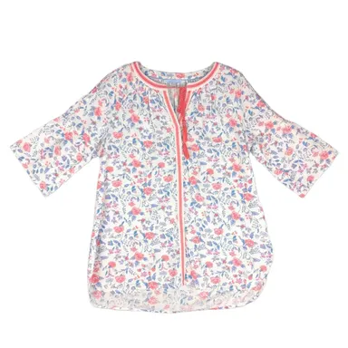 JOULES Women's 10 Cotton-Linen Embroidered Floral Tunic Top Peasant Blouse Flare