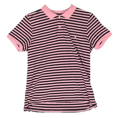 Vtg Y2K RALPH LAUREN SPORT Women's L Cotton Polo Shirt, Pink Black Stripes