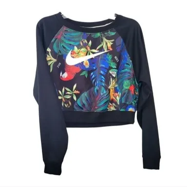 Nike Hyper Femme Tropical Floral Parrot Print Cropped Sweatshirt Size Medium