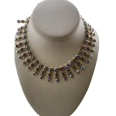Vintage Unsigned Ab Rhinestone Bib Collar Necklace (A6319)