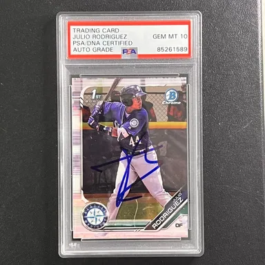 2018 Topps First Bowman Chrome #BCP-33 Julio Rodriguez Signed Card PSA Slabbed A
