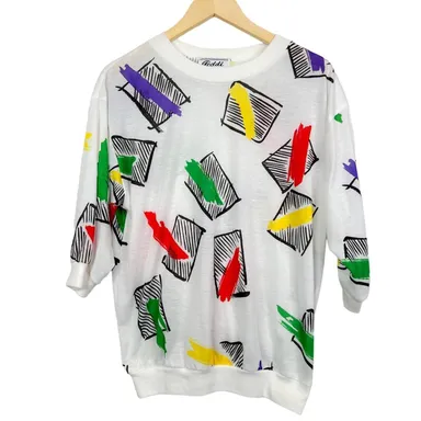 Teddi California Vintage 90s Primary Color Abstract Geometric T-shirt Blouse