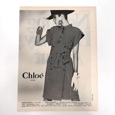 Chloe Paris Clothing 80s Fashion Polka Dot Dress Vintage Magazine Print Ad 1983