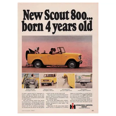 International Harvester Company Scout 800 Vintage Magazine Print Ad 1965