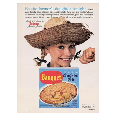 Banquet Chicken Pot Pie Frozen Food Vintage Magazine Print Ad Blond Woman 1965