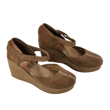 Antelope Mary Jane Platform Wedge Shoe sz 41 US 10 Women Brown Suede D'Orsay Y2K