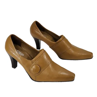 Franco Sarto Flavia Pointed Toe Heels Shoe sz 7.5 Women Cognac Tan Faux Leather 