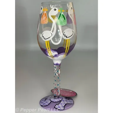 Lolita Wine Glass Bundle of Joy Hand Painted 15 oz. Lavender White Storks