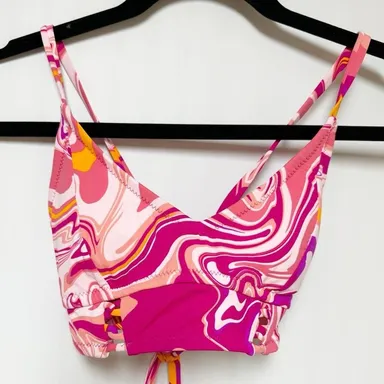 Jessica Simpson Womens Good Cropped Bikini Swim Top Pink Swirl Small