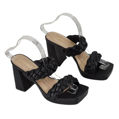 Sincerely Jules Aurora Braided Platform Sandals sz 8 Women Black Chunky Heels 4"