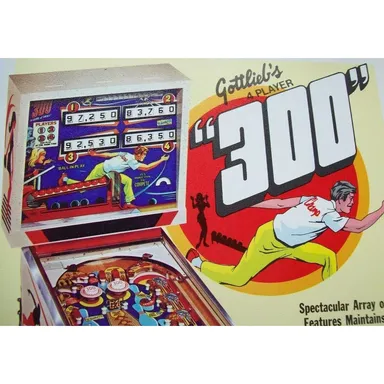 300 Pinball FLYER Original NOS Vintage 1975 Game Artwork Non Circulated Bowling