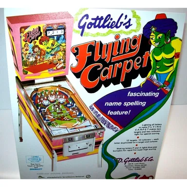 Flying Carpet Pinball Flyer Original 1972 8.5" x 11" Genie Magic Lamp Arabian