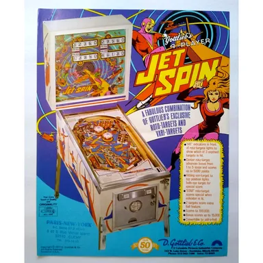 Jet Spin Pinball Flyer Original 1977 Space Age Retro Sci-Fi Artwork 8.5" x 11"
