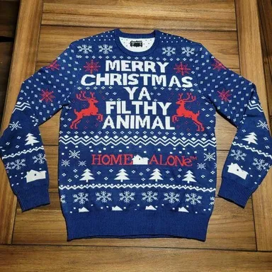 Home Alone LS Knit Blue Unisex Christmas Sweater "...Filthy Animal" - Size Small