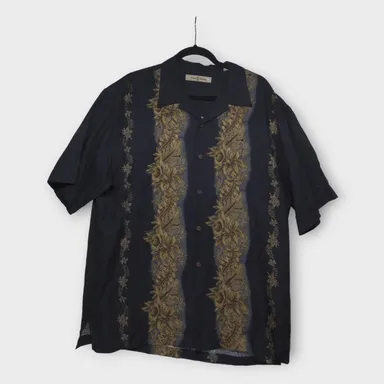 Men's Tommy Bahama Black Hawaiian Button Up Shirt 100% Silk Size Large 