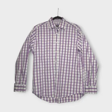 Men's Bugatchi UOMO Purple Plaid Long Sleeve Button Up Shirt Size Medium