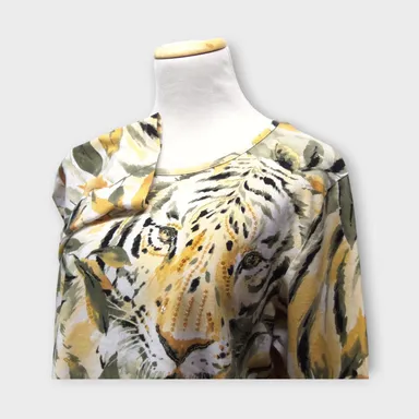 Women's Alfred Dunner 3/4 Sleeve Tiger Print Shirt Size Large