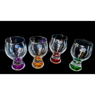 Vintage Full Set of 12 Bohemia Glass Tumblers- Multi Colored RARE Complete