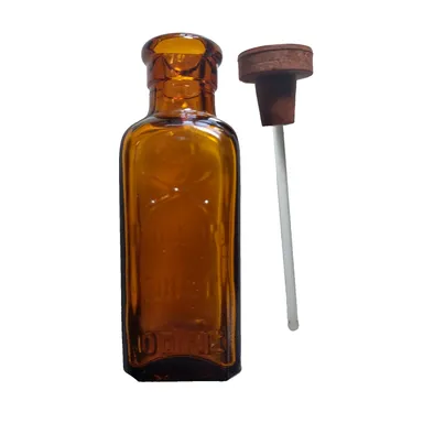 Antique Poison Bottle Amber Glass Dauber Skull Cross Bones TINCT Iodine K Base