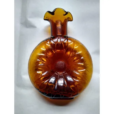 Clevenger Brothers Glass Sunflower Windowsill Bottle Vase Decanter Brown Scallop