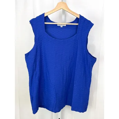 ANDRIA LIEU Collection Sleeveless Tank Top Shirt Textured Stretch Blue 1X Plus