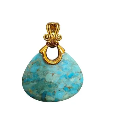 Barse Thailand Gold Tone Turquoise Pendant With Magnetic Clasp Signed