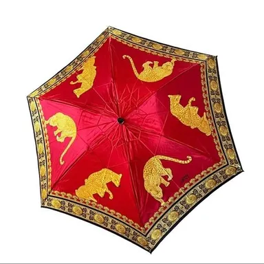 Gianni Versace Vintage Leopard Collapsable Umbrella