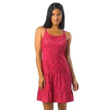 prAna Pink Lexi Geometric Sleeveless Mini Dress Built-in Bra Womens Size Lg