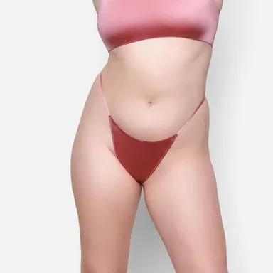 NWT SKIMS Satin Dipped Thong G String Panty Dahlia Set of 2 Women 4X Plus Size