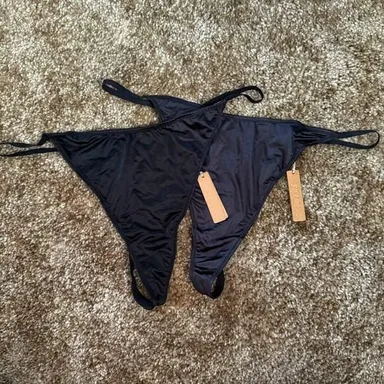 NWT SKIMS Satin Dipped Thong G String Panty Onyx Set of 2 Women 4X Plus Size