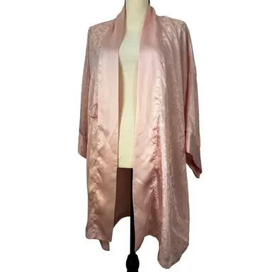 Vintage 90s Victorias Secret Gold Label Pink Satin Kimono Robe Floral One Size