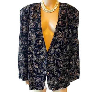 Vintage Maggie McNaughton 90s Y2K Velvet Florals Suit Blazer women plus 18W