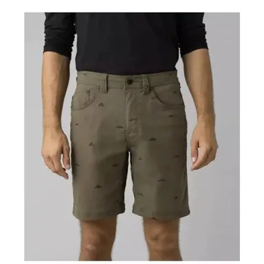 Prana Brion Shorts Men’s Size 30 Slate Green Crux Rock 11” Inseam Mountain Print
