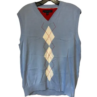 Tommy Hilfiger Men's Sweater Vest V neck Size L 100% Cotton blue diamonds 