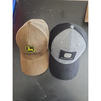 2 John Deere Adjustable Snapback Trucker Hats Brown And Tan Also Black And Gray