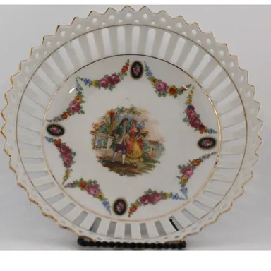 German Vintage Reticulated Bowl Courting Couple