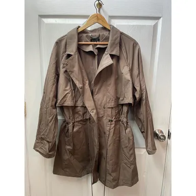 H by Halston Button Zip Front Water Repellant Brown Taupe Trench Coat Size 26W
