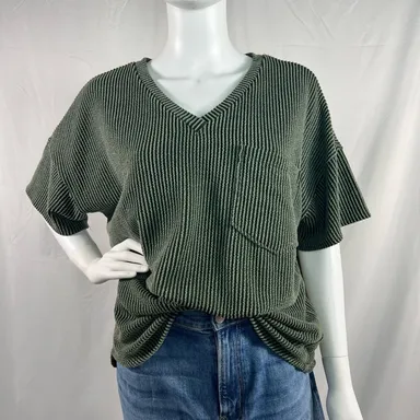 Altar'd State Green Ribbed Sweater Short Sleeve Oversized Top Medium