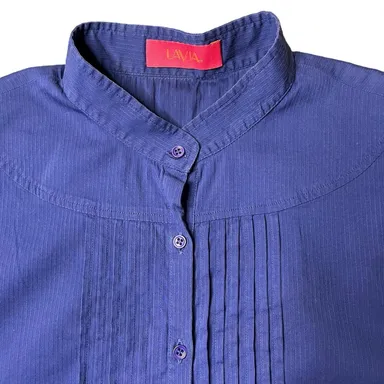 LAVIA 18 Pleated Front Button Up Blouse Mandarin Collar Royal Blue Size IT 40