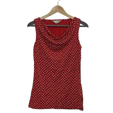 Boden Sleeveless Cowl Neck Tank Top Red Polka Dots Lyocell Blend - Size US 4