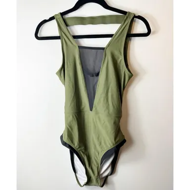 Cupshe Womens One Piece Swimsuit Olive Green Black Buckle Back Large