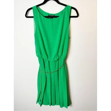 Lauren Ralph Lauren Womens Green Pleated Sleeveless Dress Size 12 Chain Belt