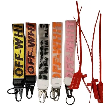 Lot of 5 OFF-WHITE Lanyards Key Chain Belts Phones Accessory 1 Black/Silver