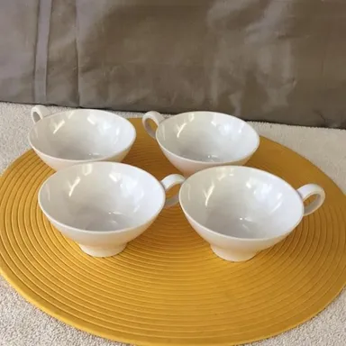 4 mid century vintage Boontonware melmac cups ivory white mugs dishes Made USA
